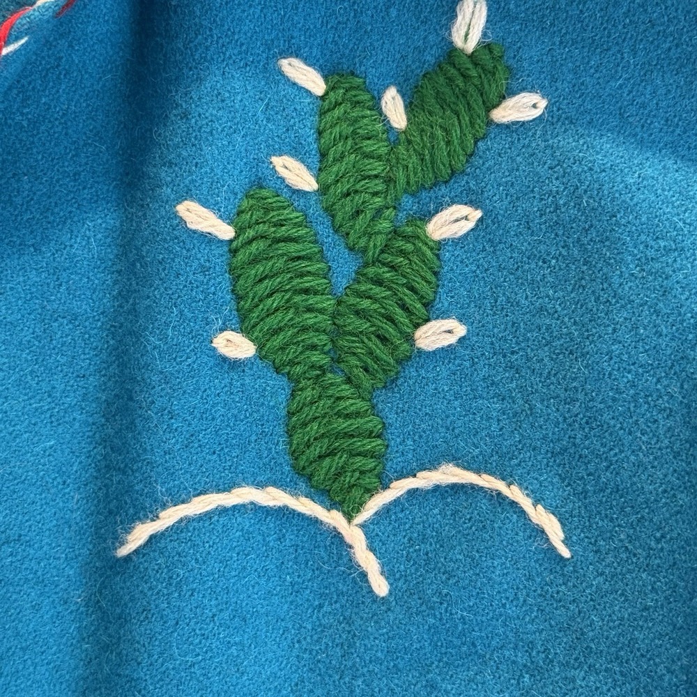 Vintage Azteca Mexican Wool‎ Souvenir Jacket Turquoise Hand Embroidered Folk Art - Picture 4 of 16